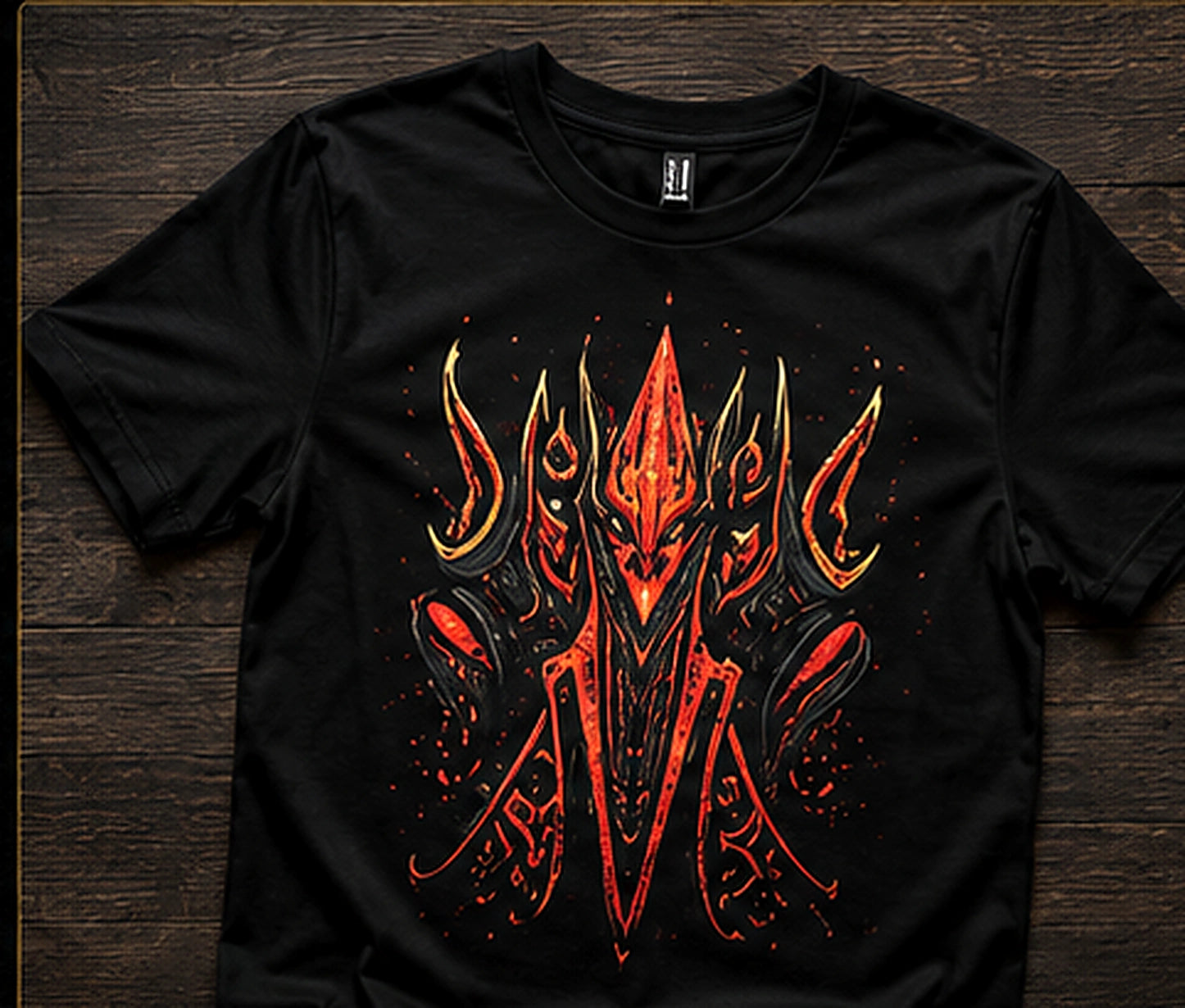 XtraCustom premium black printed tee with detailed red and orange artwork